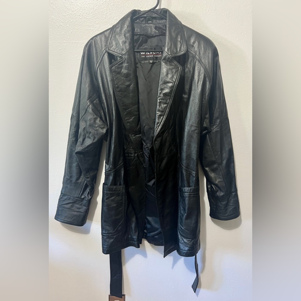 Wilsons Leather Vintage Genuine Leather 90's Trench Coat - Small - Picture 3 of 14